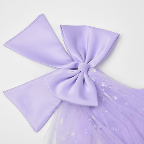 JerrisApparel Girls Ruffle Sleeves Dress Bowknot Party Dress Tulle Skirt One-Shoulder Design Pageant Gown4
