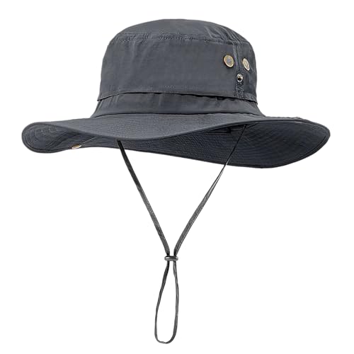 AYPOW Chapéu de pescador tamanhos extra XL XXL homens, bonés de sol de aba larga leve respirável verão, proteção UV gorro de sol impermeável secagem rápida, dobrável Bucket Hat chapéu safari, Cinzento