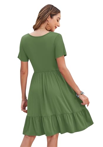 Image of AUSELILY Womens Summer Dresses 2025 Casual Short Sleeve Dress Square Neck A-Line Ruffle Sundress with Pockets