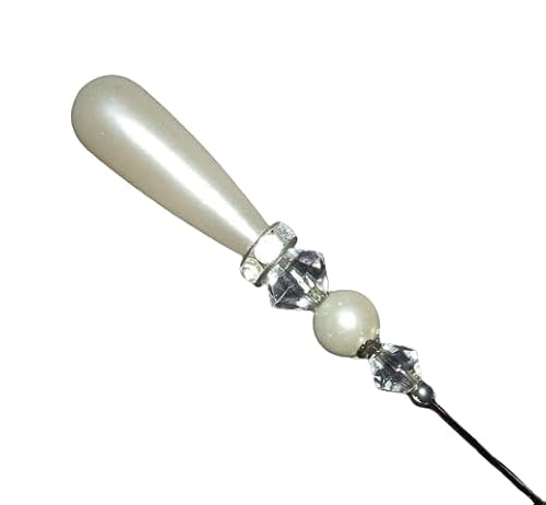 PEARL with CRYSTALS Long Hatpin Stick Hat Pin Vintage Style Silver Plated
