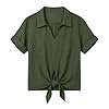 HOT1950s Army Green Oversized T Shirts for Women Collared Soft Cotton Casual Ladies Tops Tie Waist Solid Color Short Sleeve T Shirts Loose Breathable Tunic Blouse Comfortable Summer Tops Size 3XL #4