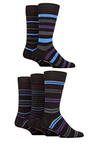 Farah Mens Argyle, Patterned and Striped Bamboo Socks Pack of 5 Black/Purple/Blue Stripe 6-11