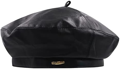 Women French Style PU Leather Beret Hats Adjustable Solid Color Artist Painter Cap Vintage Retro Beanie Hat, Black 2#