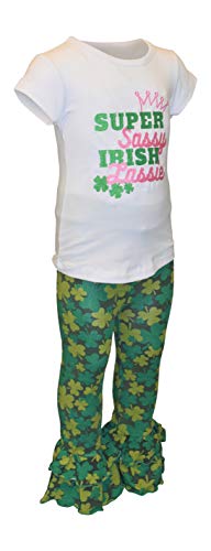 Image of Unique Baby 2 Piece Girls Double Ruffle Leggings Outfit with Short Sleeve Shirt Kid and Toddler Clothes Set