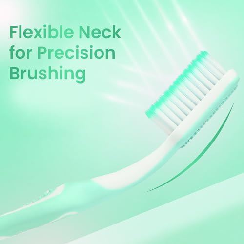 Image of Enshine Advance Clean+ Soft Toothbrush for Adults - Pack of 4 | Ultra Soft Tapered PBT Bristles | Tooth Brush Set with Non-Slip Grip | Manual Toothbrushes for Sensitive Gums & Enamel | Sea Green Color
