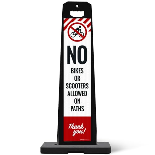 No Bike Or Scooter Allowed On Path Thank You Vertical Panel Sign Kit, Double Sided 3M Engineer Grade Reflective, with 20 lbs Black Portable Rubber Base, Impact Resistant Plastic Frame