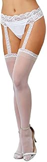 Dreamgirl Women's Plus-Size Sheer Garter Belt and Stockings Set, White, Queen Size