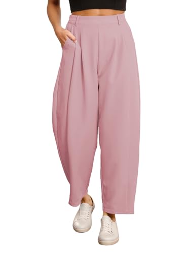 EVALESS Womens Wide Leg Barrel Pants Elastic High Waisted Trousers Business Work Casual Palazzo Pants with Pockets