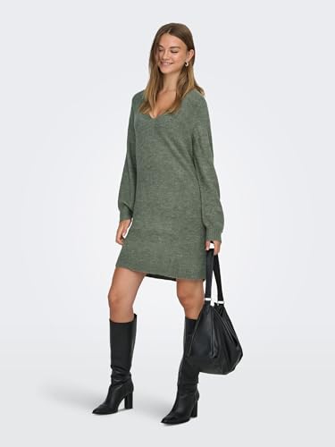JdY Damen Jdyelanora L/S V-neck Dress Knt Noos Strickkleid, Kalamata /Detail:melange, M EU – Ansicht 5