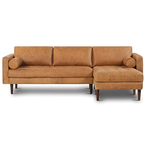 POLY & BARK Napa 104.5' Right-Facing Sectional Sofa – Cognac Tan Full-Grain Pure-Aniline Italian...