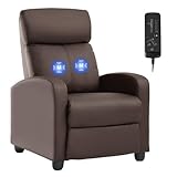 MGHH Massage Recliner Chair Padded Wide Seat Sofa Wingback Single Sofa with Footrest PU Leather for Living Room,Home Theater,Brown