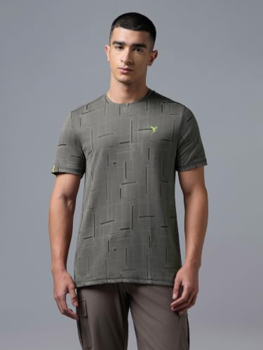 Image of Men Jacquard Slim Fit Round Neck Sports T-Shirt with Double Cool Cooling Technology, UPF 50+ UV Protection, Quick Dry, Anti Odour, Stretch Performance Gym, Running & Workout T-Shirt