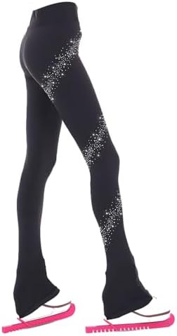 Women Girls Ice Figure Skating Practice Long Pants Premium Warm Tights Trousers Rhinestones Child Skating Leggings Black