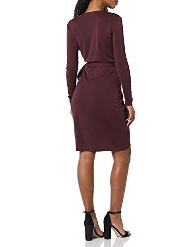 Amazon Essentials Women's Long-sleeved Classic Wrap Dress (Available in Plus Sizes), Burgundy, 5XL Plus