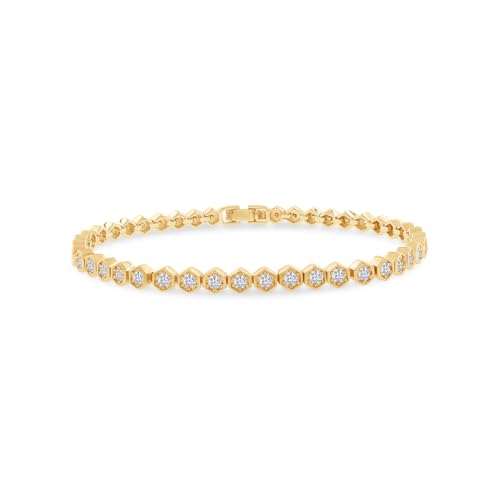 18K Gold Plated Honeycomb Tennis Bracelet | Gold Moissanite Bracelet for Women | Stacking Dainty Bracelet Size-6.5 Inch (1.26 Cttw)