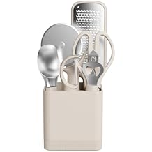 bella 7-Piece Modular Gadget Set, Grater, Pizza Cutter, Ice Cream Scoop, Peeler, Shears, Bottle Opener, Crock with removable divider, Dishwasher Safe, Oatmilk