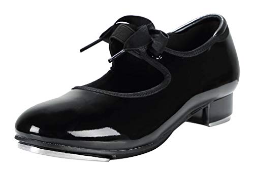 Linodes Unisex PU Leather Ribbon Tie Tap Shoe Dance Shoes for Women and Men's Dance Shoes-601-Black Patent-8.5M