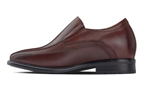 CALTO Men's Invisible Height Increasing Elevator Shoes - Dark Brown Leather Slip-on Super Lightweight Formal Loafers - 3 Inches Taller - G60125 - Size 9 D(M) US3