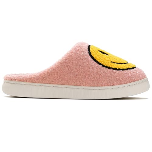 Image of Women's Men's Preppy Happy Face Slippers Comfy Warm Plush Slip-On House Slipper for Winter Indoor Soft Cushion Non-slip Fluffy Slides Slippers