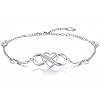 Billie Bijoux 925 Sterling Silver Anklet Bracelets for Women Infinity Heart Ankle Bracelet White Gold Plated Love Charm Adjustable Large Bracelet Gifts for Women Wife