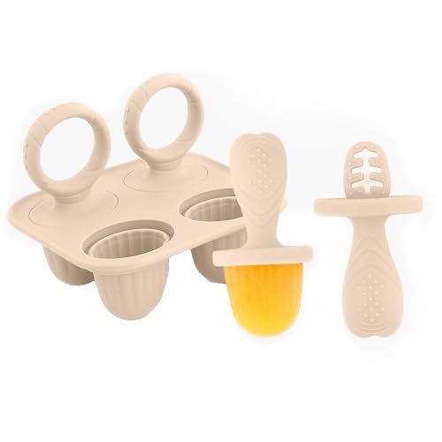 Image of Silicone Popsicle Molds, Mini Breastmilk Popsicle Molds with Sticks, Frozen Breast Milk Teether Popsicle Maker Ice Pop Molds for Infant Feeding Spoon (1Set-Beige)