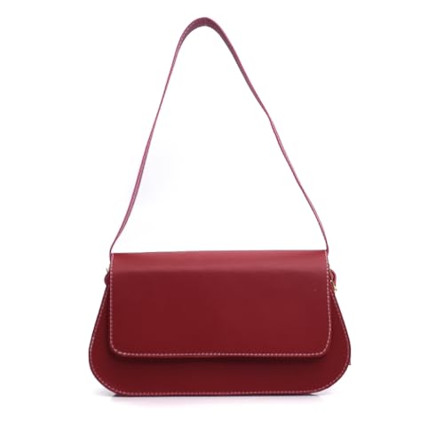 Bolsa Feminina Baguete, Couro Ecológico Premium, Estilo Minimalista e Elegante para Todas as Ocasiões(Vermelho)
