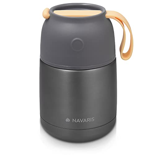Navaris 450ml Thermobehälter für Essen - Edelstahl Warmhaltebox für Suppe Speisen Babybrei - Thermo Behälter Isolierbehälter auslaufsicher - Thermobecher - grau