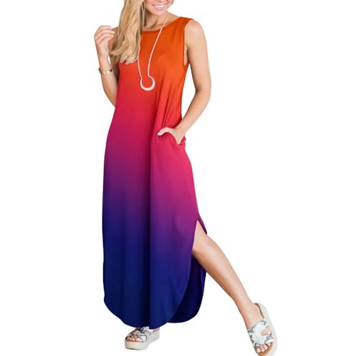 Image of FANDEE Women's Casual Summer Loose Sunresses Long Dresses Sleeveless Split Maxi Beach Dress with Pockets