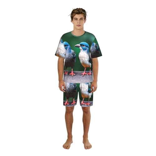 Ensemble de pyjama élégant pour homme en coton imprimé deux oiseaux