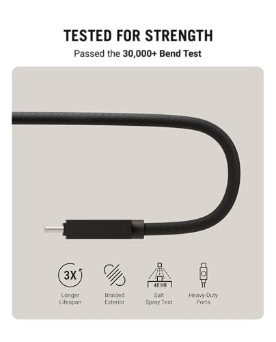Image of DailyObjects SURGE Kevlar Core Twin Port USB-C 140W Charging Cable|USB Type-C|Fast Charging,480Mbps Data Transfer,Data Sync|Compatible with Android & iOS Smartphone,Earphone,Tablet /Ipad,Macbook,Black