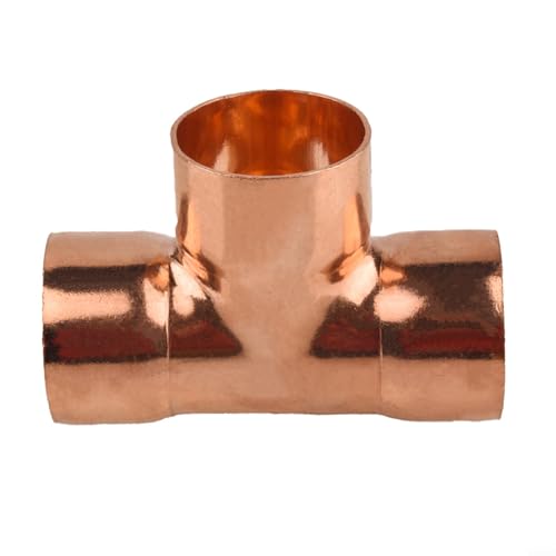 Jotekonoby Equal Diameter Copper Tee T Type Pipe Fitting, Three Way Copper Connector for Residential Plumbing and Commercial Water Systems, Sweat Solder Joint,(2)