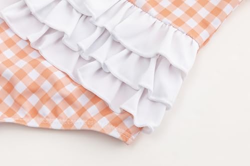 Image of LIZENS Girls One Piece Swimwear Checker Print Ruffles Bathing Suit for Kids Size 2-12