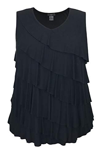 LEEBE Femmes Grande Taille - Blouse Manche Courtes à Volants (1XL-5XL) (58-60, Débardeur Noir)