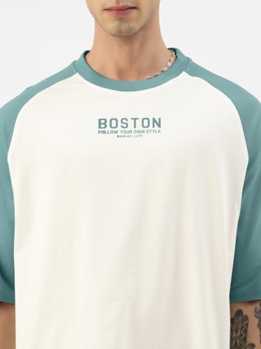 Image of Maniac Men's Printed Raglan Round Neck Half Sleeve Oversized T-Shirt