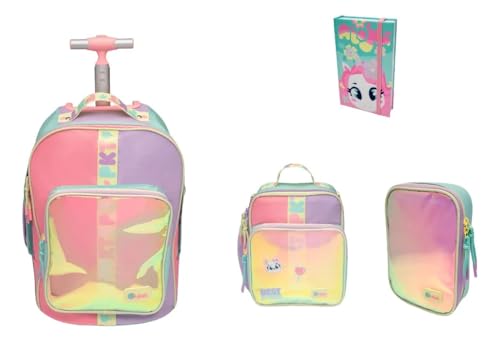 Kit Mochila Grande De Rodinha Color Block Holográfica Puket