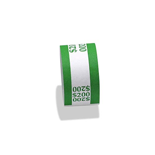 Currency Straps – Bill Wrappers, Money Bands to Organize Bills, ABA Standard Colors, Self-Adhesive, 7.5 x 1.15 Inches ($200 / Green)