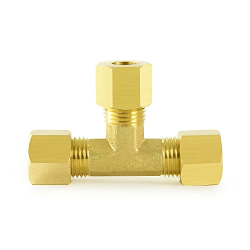 Chillwaves Brass Tee Compression Tube Fitting, 1/4" Od X 1/4" Od X 1/4" Od Compression Union Connector(5-Pack) #TOP1