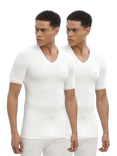 Image of Dollar Ultra Pack of 2 Combed Cotton Men V Neck Half Sleeve Thermal Top