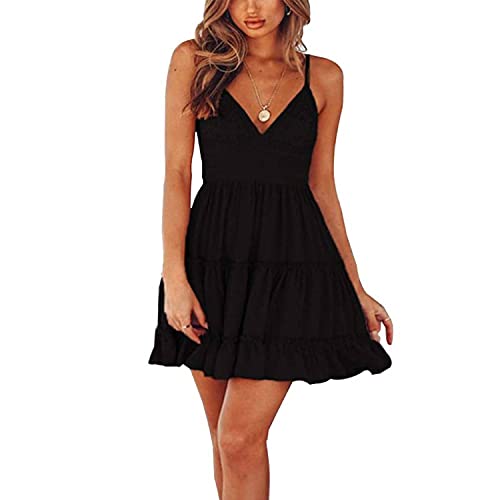 TBSCWYF Damen Sommerkleid Lose Casual Kleid Rundkragen Strandkleid Kleider...