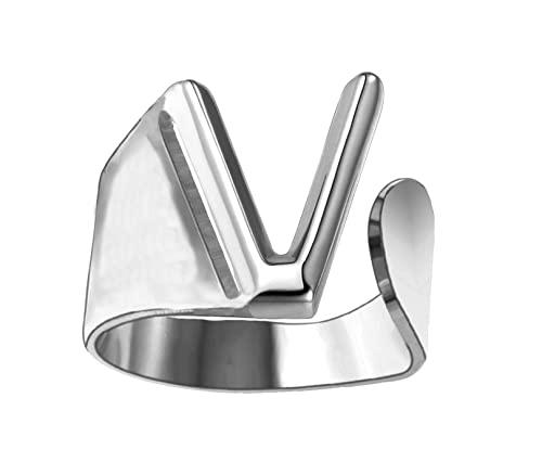 Only faith Anillos de letras iniciales acero inoxidable ajustable, Anillos abiertos de letras para mujer, joyería de moda con hermosa caja de regalo vintage. (V - PLATEADO)