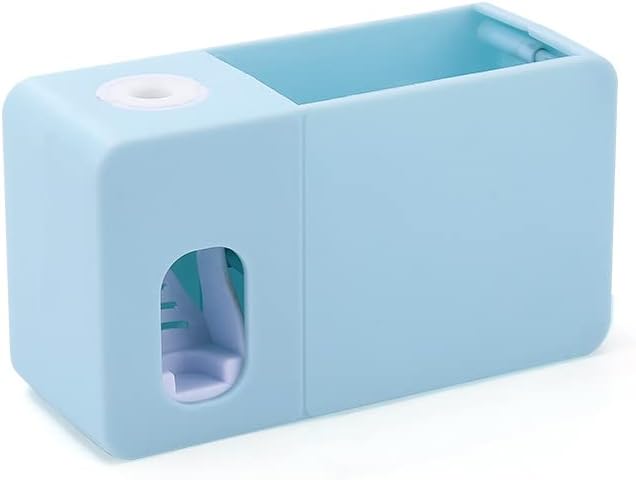 Toothbrush Holders,Toothbrush Holder 2 in 1 Toothpaste Dispenser with Toothbrush Holder Wall Mount Automatic Tooth Paste Squeezer Bath Organizer Bathroom Accessories(Light Blue) (Light Blue)