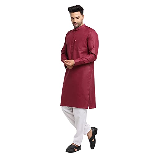 Image of Royal Kurta Mens Cotton Solid Pattern Kurta and Salwar Set