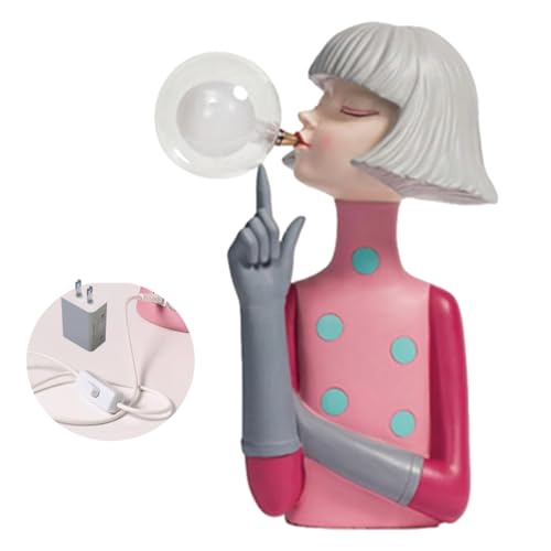 Ceramic Joe Lovely Blowing Bubble Girl Tabletop Resin Ornaments Modern Home Living Room Bedroom Tabletop Decorative Lamp (Green)