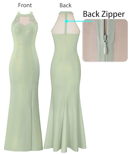 Image of VFSHOW Womens Formal Sexy Halter High Slit Prom Wedding Guest Maxi Dress 2023 Illusion Sweetheart Neckline Evening Long Gown