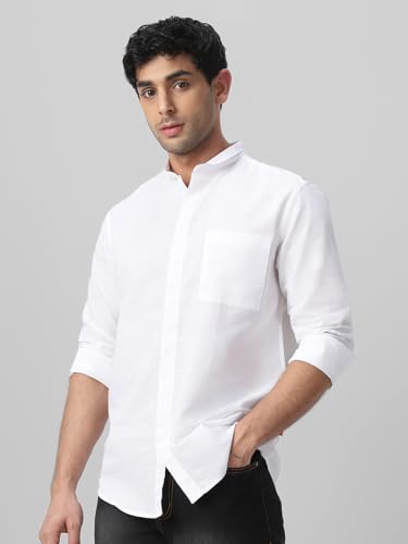 Image of Urbano Fashion Men's Cotton Full Sleeve Regular Fit Casual Solid Shirt with Band Collar