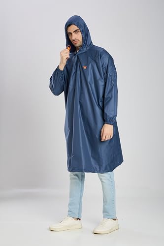 Image of Zeel Unisex Outdoor Rain Poncho for Adult, Waterproof, Lightweight & Packable, Polyester Pullover Full Sleeves Hooded Rainwear, Raincoat for Camping, Hiking, Travelling (AZ33, Free Size) (Airforce)