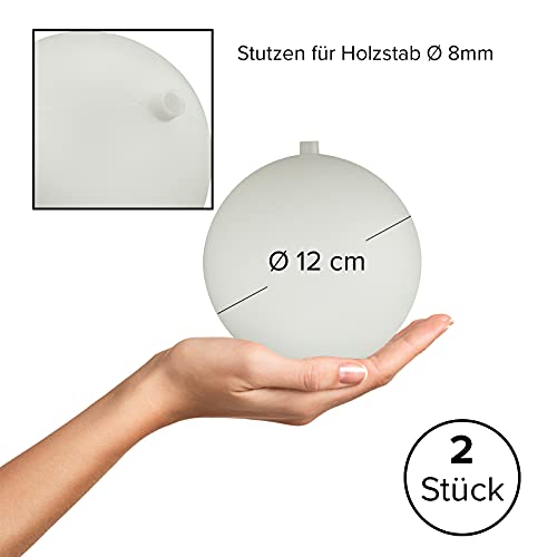 MCE-Commerce A641202 Kunststoff Kugeln Stutzen für Rundstab Ø 8 mm, Gartenkugel, matt Weiss, glatt und langlebig, Ø 12 cm-2 Stück, Weiß