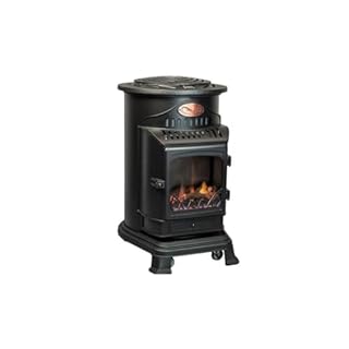 INTEC - Poêle à Gaz en Fonte 3.4kW Chauffage d'Appoint Ultra-Réaliste Effet Cheminée Flammes Vives | Butane Autonomie 60H | Sécurité OSD/CO2 Anti-Basculement | Mobile Noir Mat