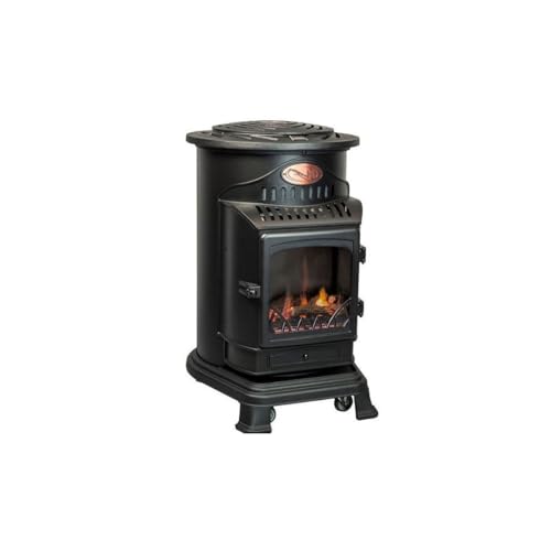 INTEC - Stufa a gas in ghisa 3.4KW | Riscaldamento supplementare ultra-realistico effetto camino | Sicuro ed Economico | Nero opaco