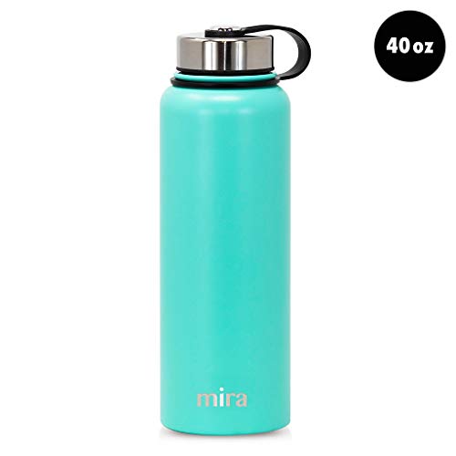 Mira 40 Oz Stainless Steel Vacuum Insulated Wide Mouth Water Bottle - Thermos Keeps Cold For 24 Hours, Hot For 12 Hours - Double Walled Hydro Travel Flask - Teal #TOP1